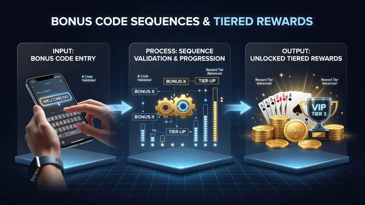 Mobile screen capture illustrating a completed bonus code sequence unlocking gold tier benefits in an online casino application