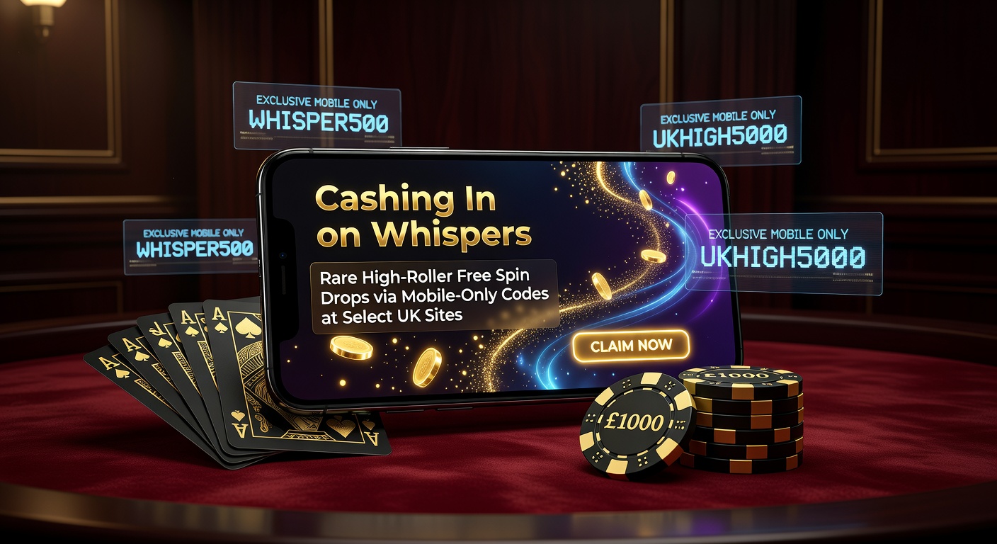 Smartphone screen displaying a subtle free spin notification amid a casino app interface, highlighting mobile-exclusive codes for high rollers