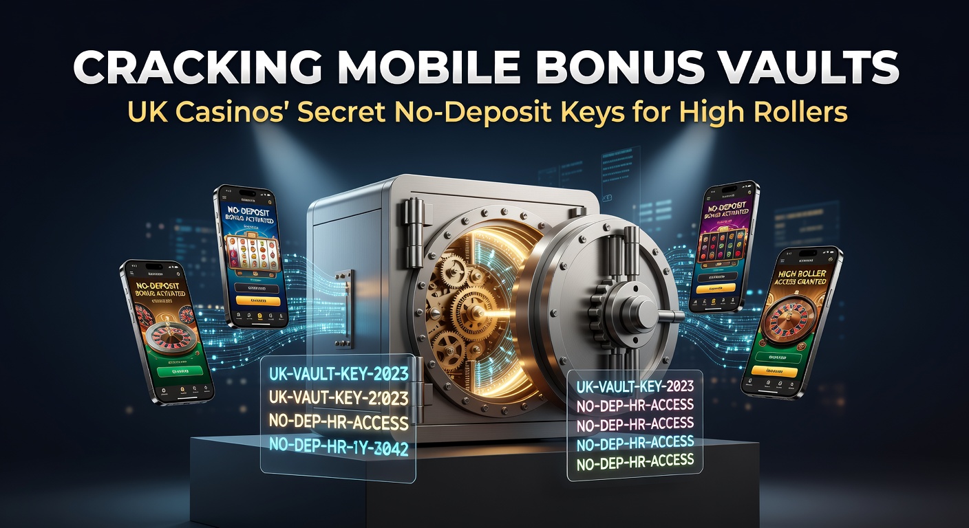 Digital vault cracking open on a mobile screen, revealing cascading bonus coins and keys for high rollers in UK casinos