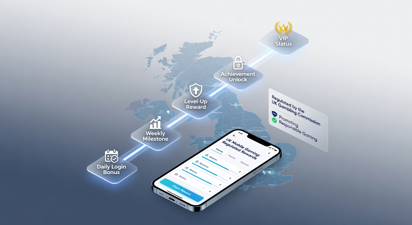 Mobile app screenshot displaying interconnected reward tiers, progress bars, and bonus unlock notifications in a regulated gaming platform