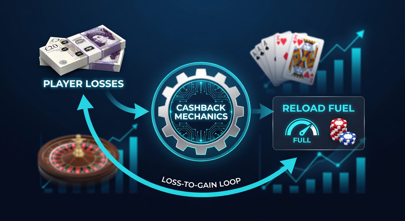 Data visualization of cashback conversion rates showing losses transforming into reload activity in UK casino platforms