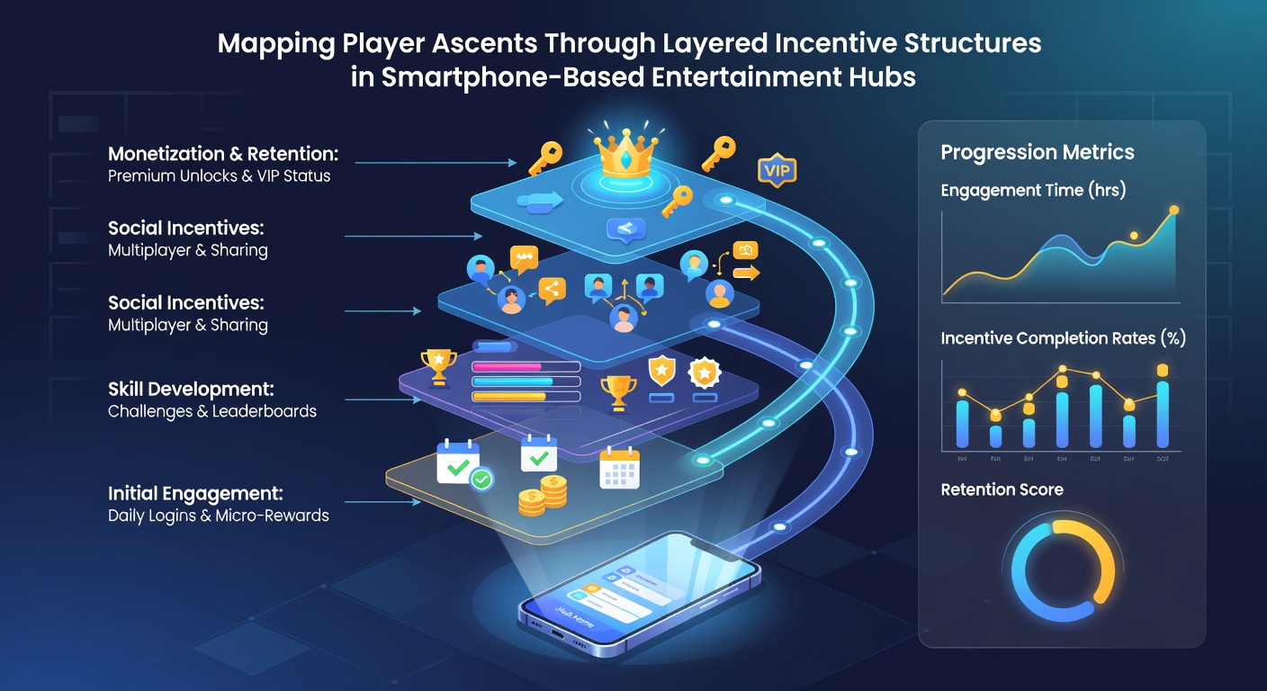 Analytics dashboard illustrating player ascent paths through incentive layers in smartphone entertainment hubs