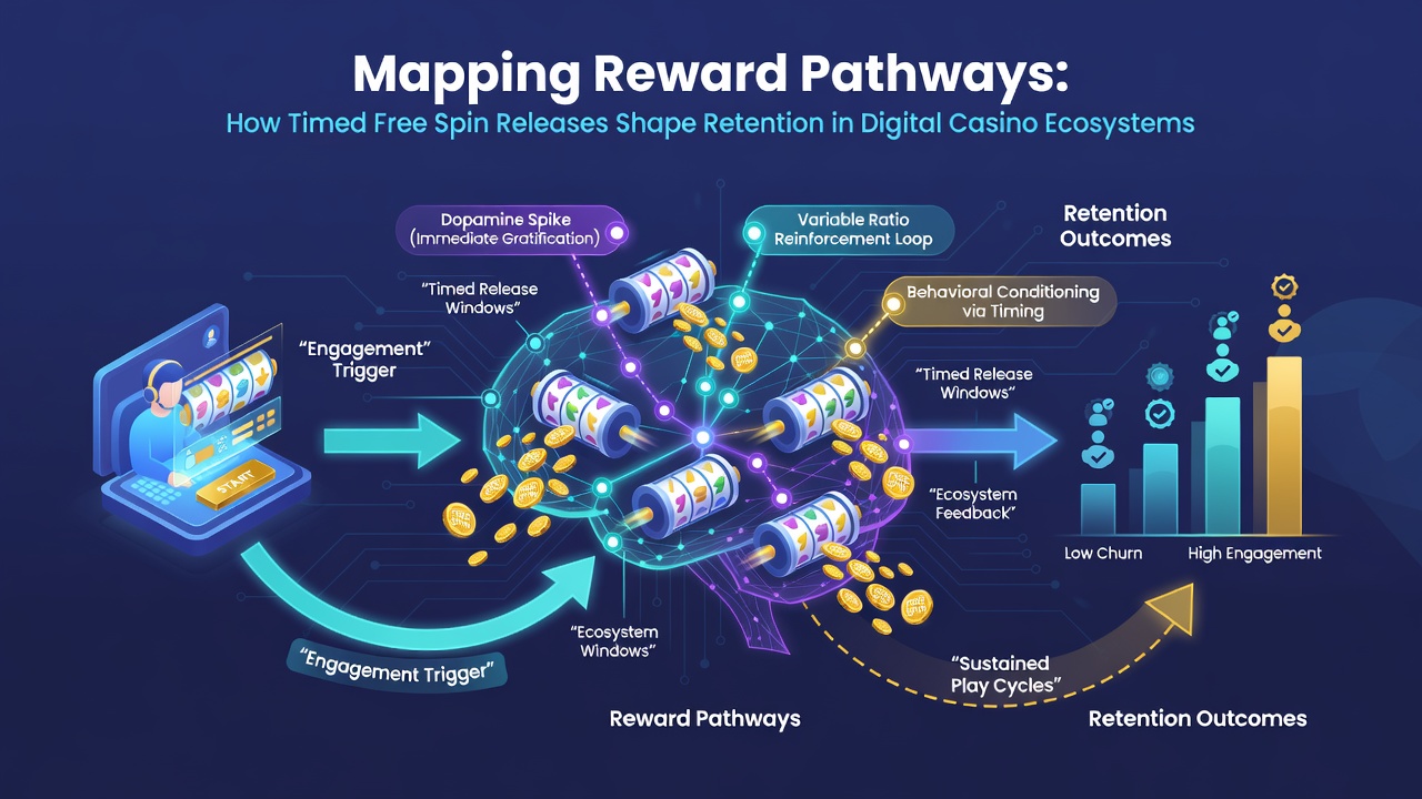 Analytics dashboard displaying retention curves linked to free spin timing patterns in casino ecosystems