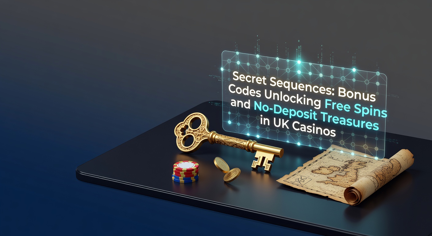 Digital graphic showing glowing bonus codes unlocking treasure chests filled with free spins icons and casino chips on a vibrant online casino interface