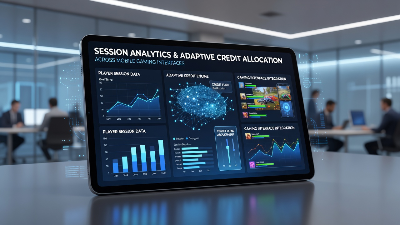 Mobile gaming interface displaying real-time session analytics dashboard with credit allocation metrics