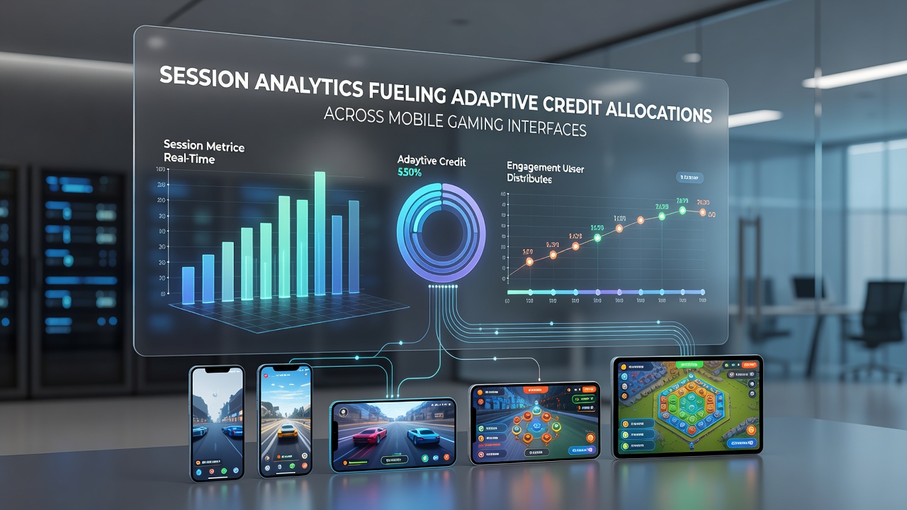 Close-up view of adaptive credit allocation interface in a mobile game with analytics overlays