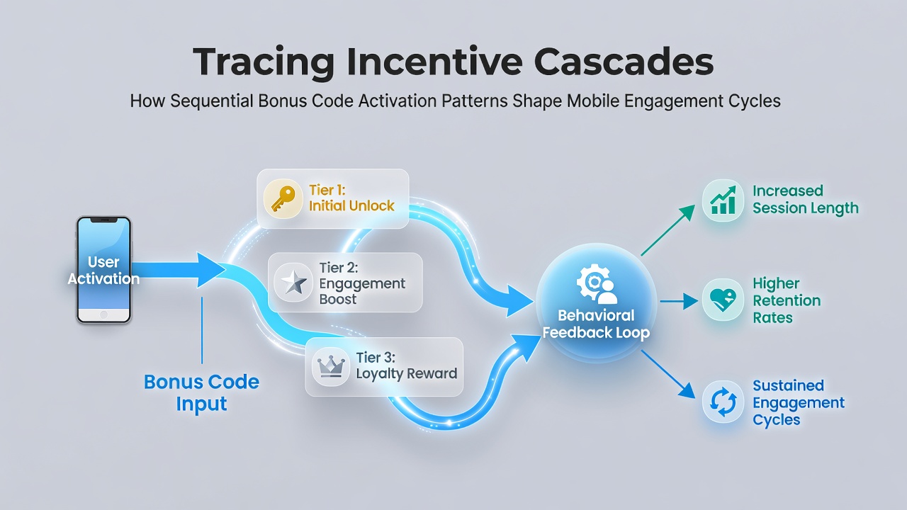 Analysis chart showing mobile engagement cycles driven by chained bonus code activations