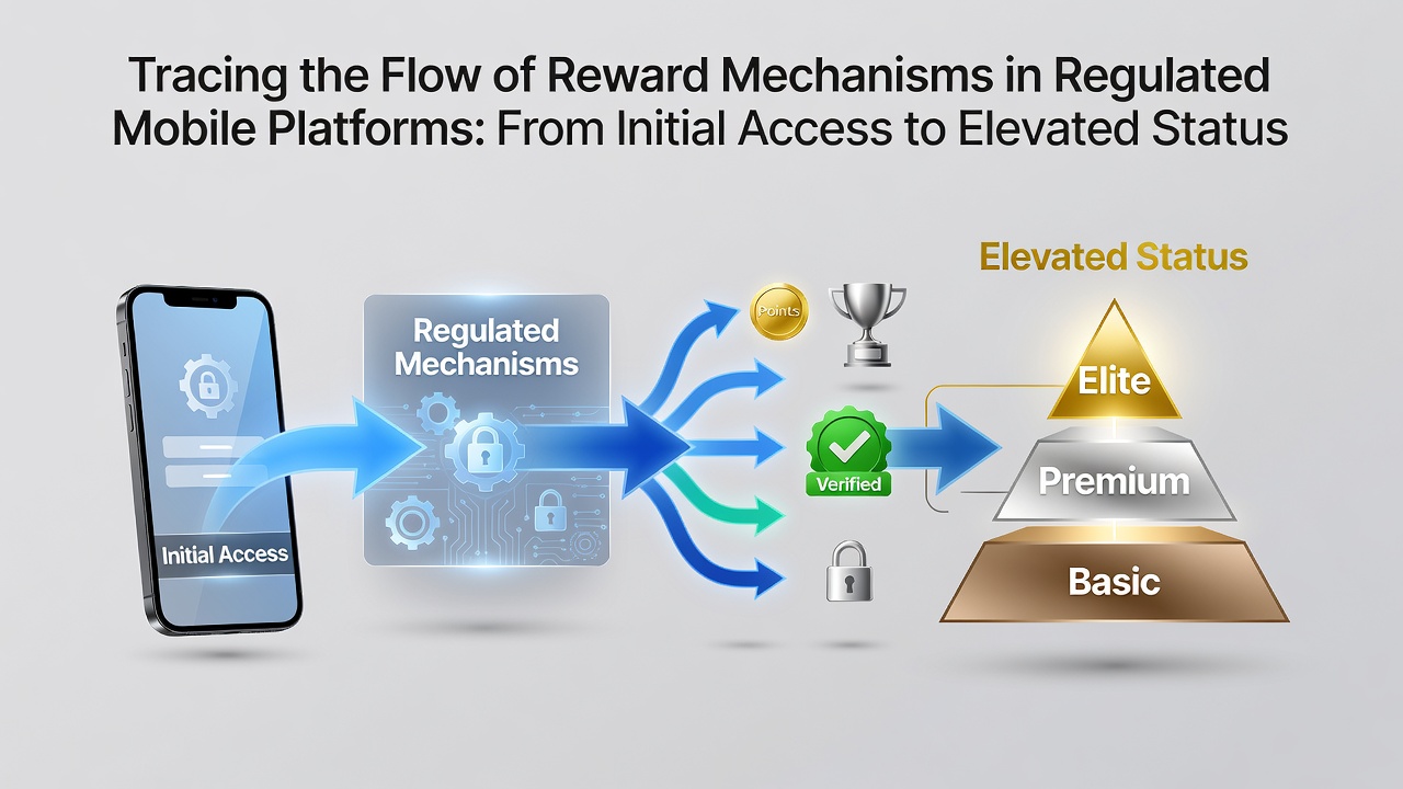 Illustration of mobile platform reward flow from signup to elevated status