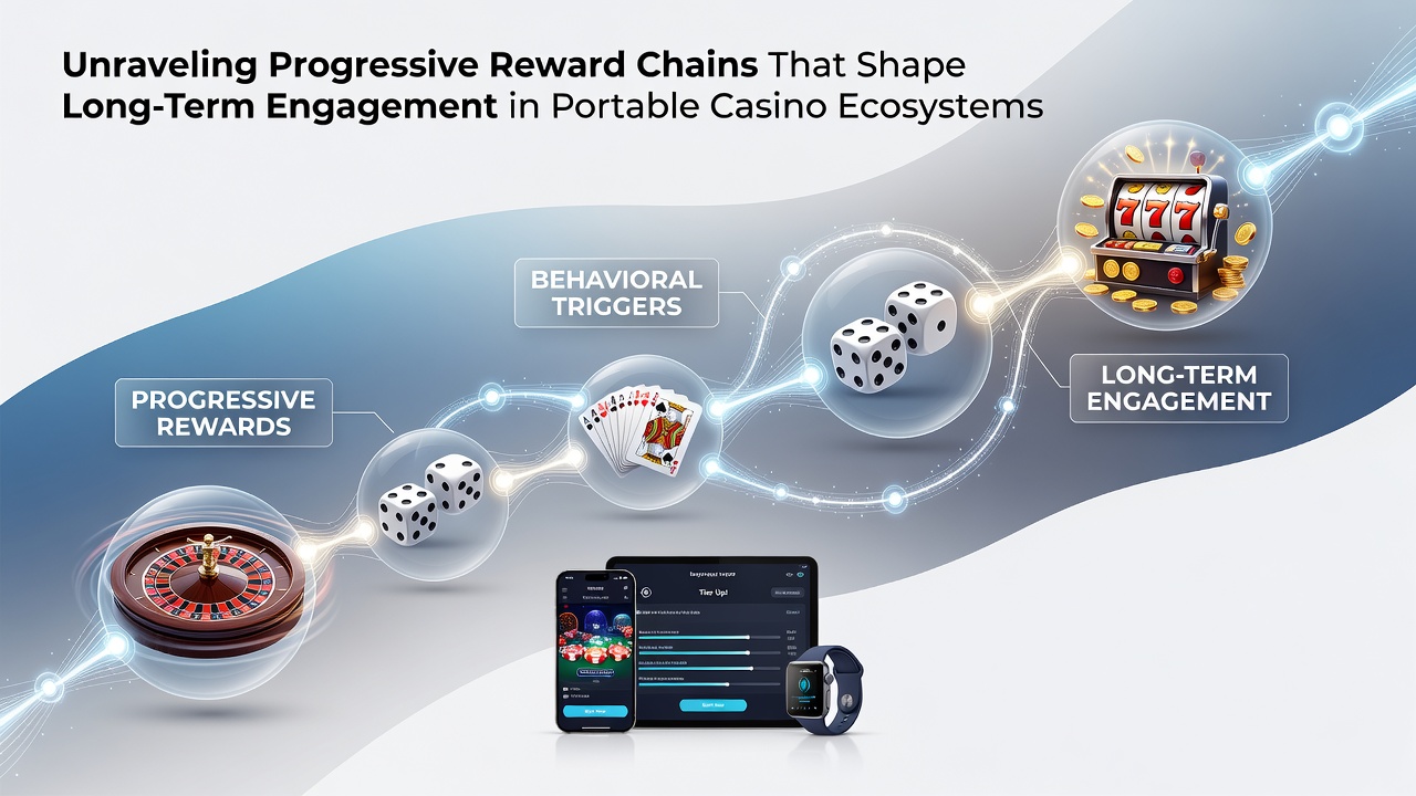 Illustration of progressive reward chains in mobile casino apps showing tier progression and engagement metrics