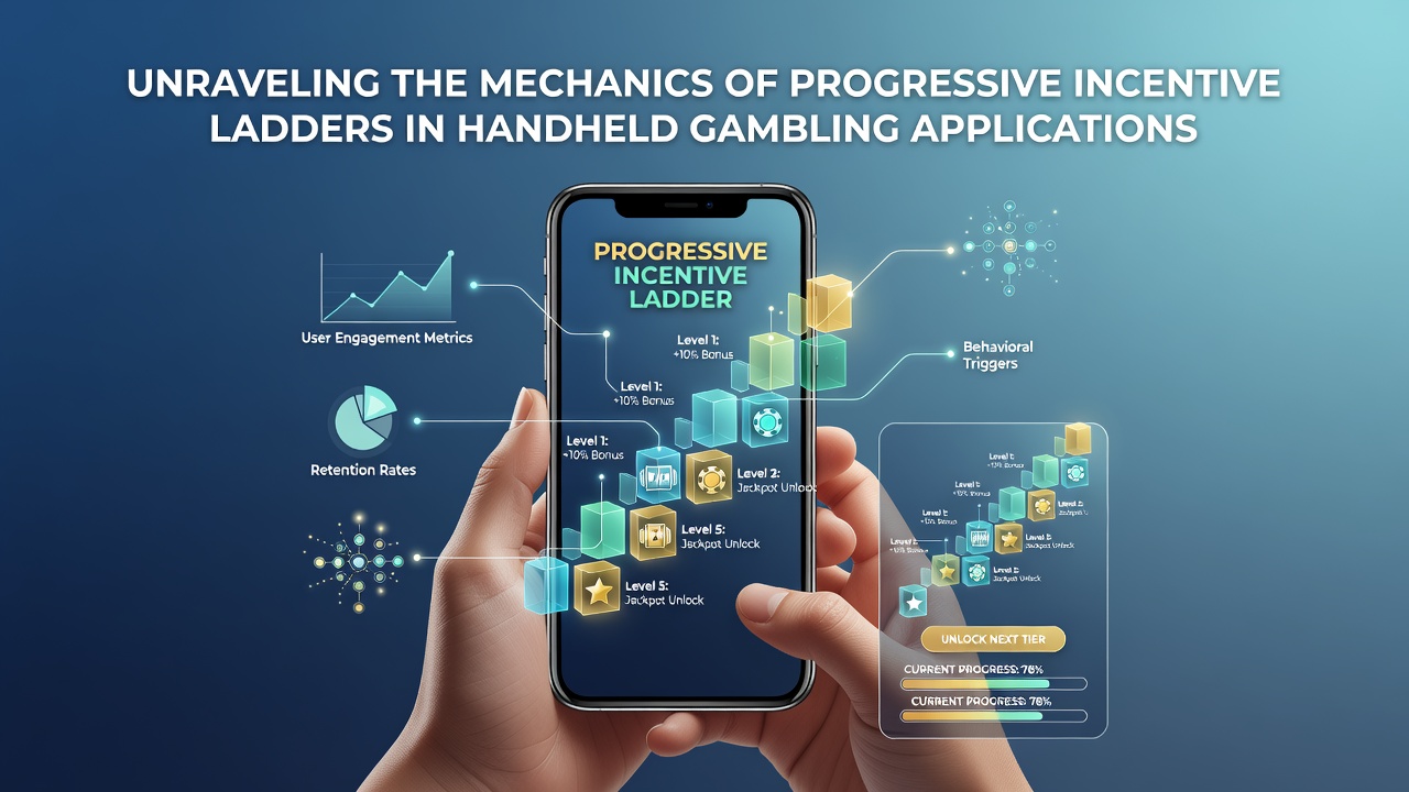 Illustration of progressive incentive ladder mechanics displayed on a mobile gambling app interface