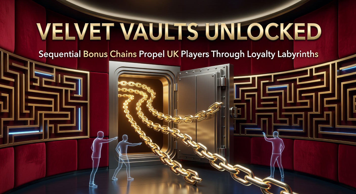 Vibrant digital graphic depicting chained golden vaults unlocking sequentially amid a labyrinth of loyalty tiers in a casino interface