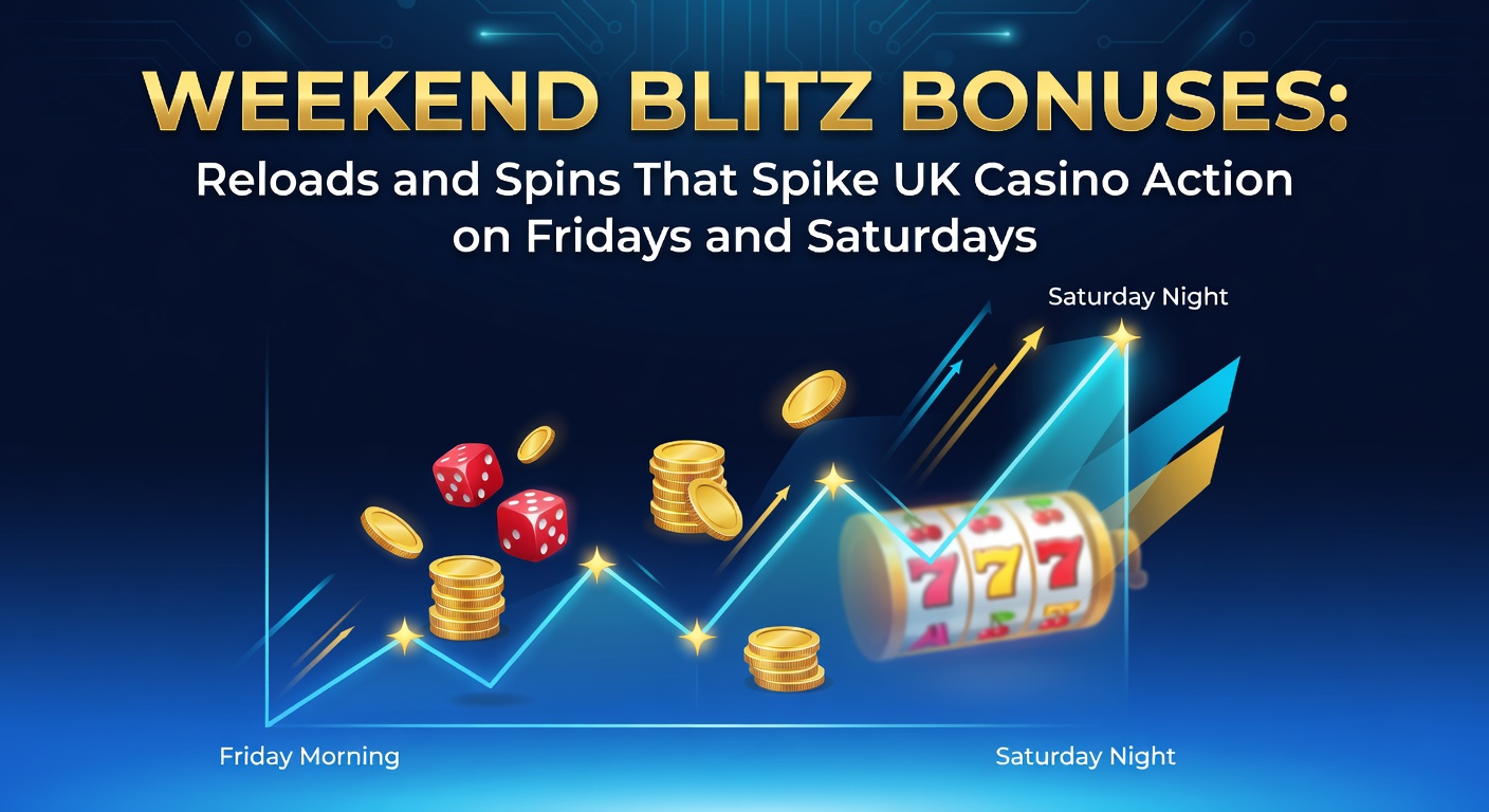 Vibrant casino interface showing weekend reload bonus offers with spinning reels and credit multipliers on a Friday night theme